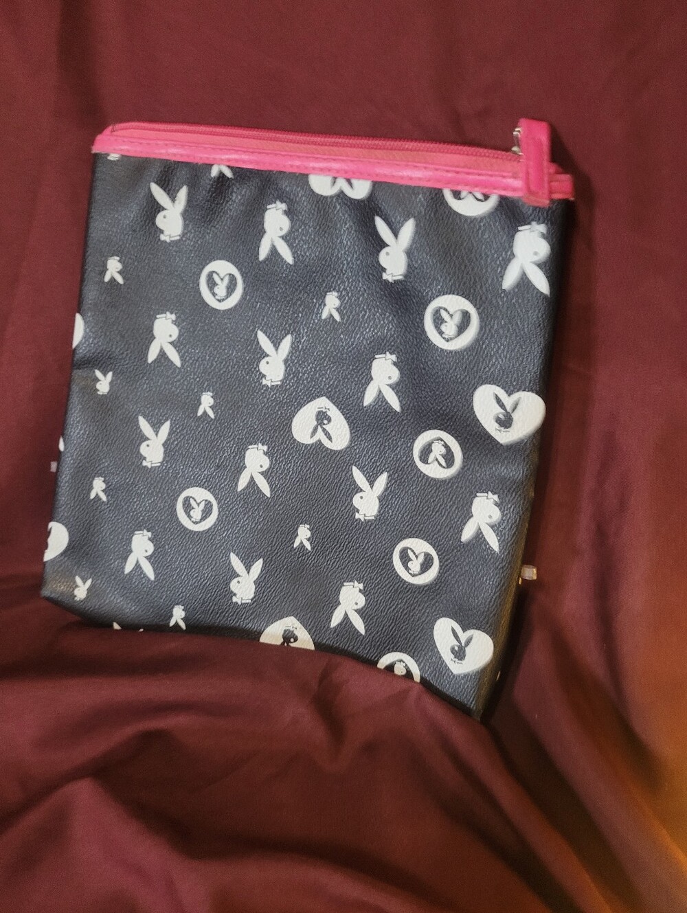 Vintage Y2K Playboy Monogram Makeup Bag Pouch Black Pink • Never Used